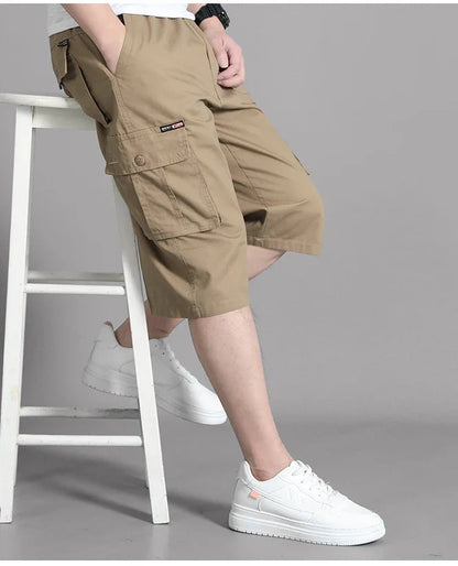 New Men's Cropped Cargo Shorts Men Casual Sports Pants Zipper Pocket Summer Cotton Shorts Running Jogger Shorts Elastic Waist