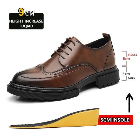 Big Size Men Height Increaseing Dress Brogue Shoes Gentleman Suit Elevator Shoes Oxford Invisible Heel 4/7/9CM Wedding Man Shoes