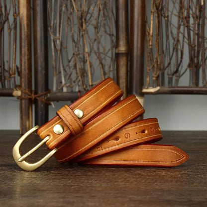 2.4CM Thick Cowhide Copper Buckle Ladies Genuine Leather Casual Jeans Belts for Women Luxury Designer Korean Fashion Thin Belt