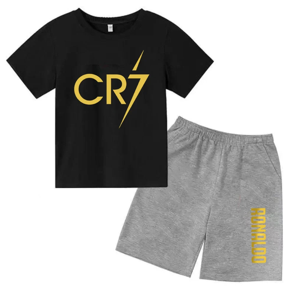 Summer CR7 Printed Short Sleeve Children Set Casual Fashion Tops and Shorts 2pcs Set Kid Boys Girls Sports Tshirts Set Outfits
