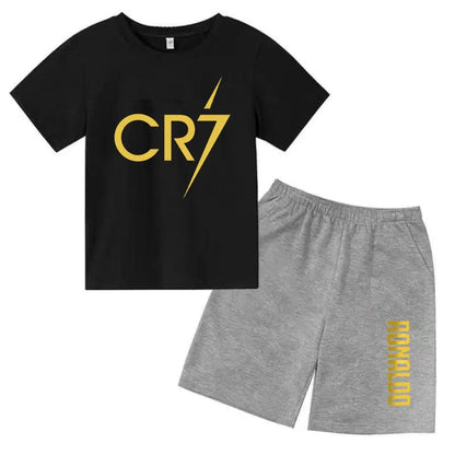 Summer CR7 Printed Short Sleeve Children Set Casual Fashion Tops and Shorts 2pcs Set Kid Boys Girls Sports Tshirts Set Outfits