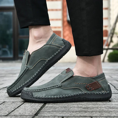Handmade Leather Men Shoes Casual Comfortable Slip On Loafers Men Leather Shoes Flats Moccasins Walking Shoes