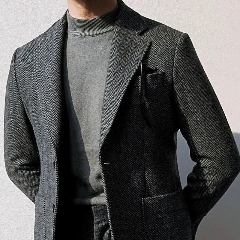 Autumn and Winter British Retro Wool Herringbone Men's Suit Jacket European and American Thick Tweed Woolen Coat