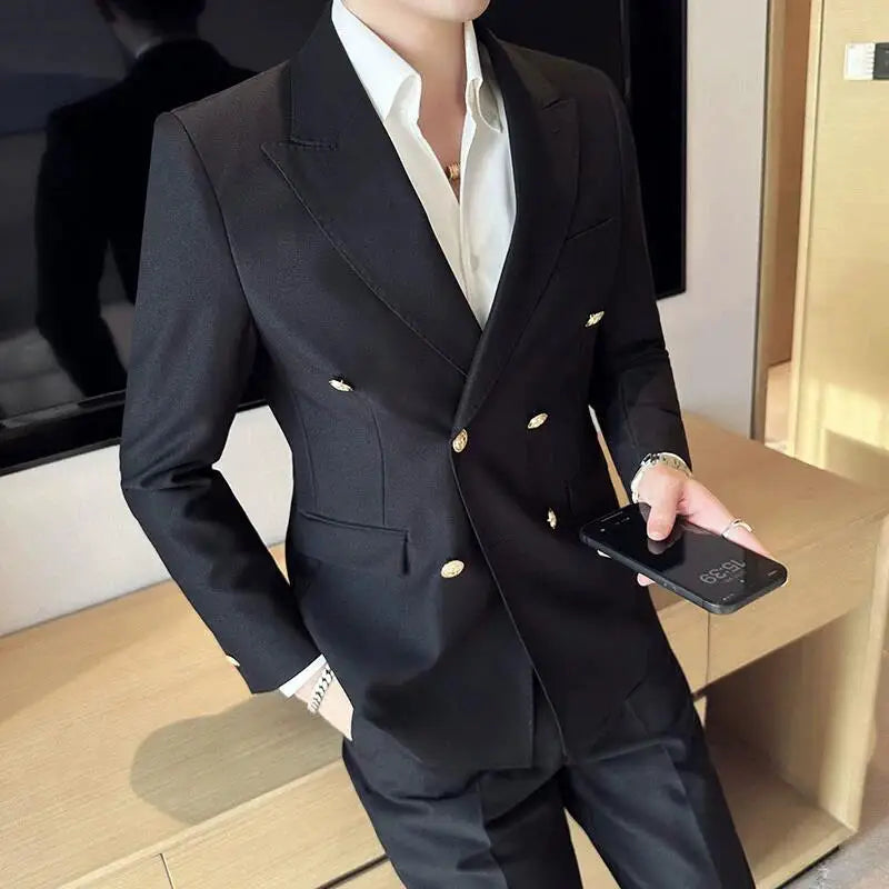 2023 Classic Luxury Mens  Double Breasted Suit Jacket Groom Wedding Tuxedos Business Casual Blazer Social Club Outfits Suit Coat