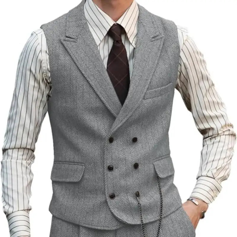 Men Vest Brown Suede Leather Gentleman Business Waistcoat Vintage Regular Slim Business Banquet Men Suit Vest