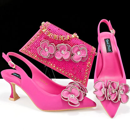 Women's Pointed Toe Shoes and Bag Flower Decoration Simple and Elegant Party Style Suitable for Party and Daily Use