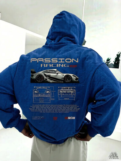 2025 Popular Digital Pattern Men's Hooded Sweatshirt Car-Themed Design American-Style Casual Sports Long-Sleeved Shirt