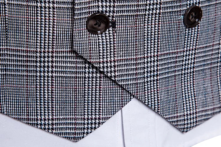 New Men's Checkered Vest, Male Casual Business Suit Vest, Plus Size British-Style  Four Seasons Double Breasted Slim Fit Vest