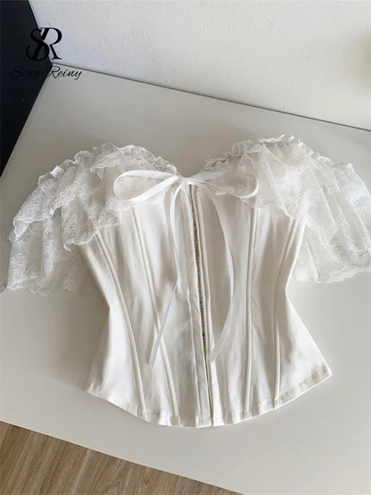 Feminine Lace Corset Tops Off Shoulder Lace Up Splice Summer 2026 Tank Top French Style Court Versatile Sensual Camis
