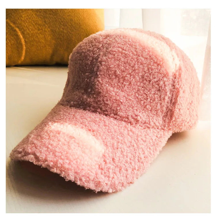 Cap for Women Winter Warm Baseball Cap Women Artificial Lamb Wool Hats  Plush Baseball Caps Autumn Baseball Cap