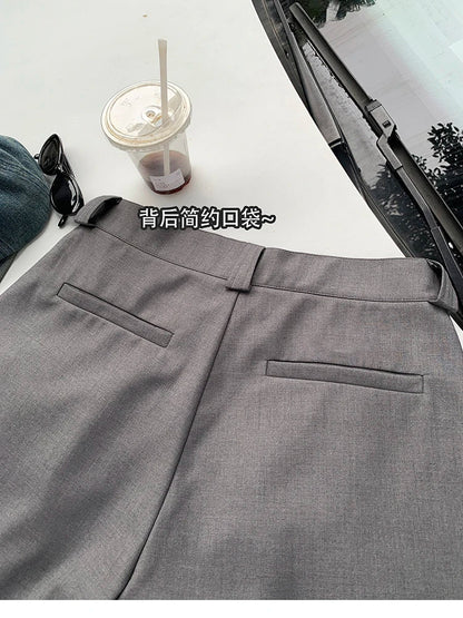 Spring Summer Loose Casual Soft Grey Pleated Shorts for Men with High Waist Short Straight Pants Korean Clothes 2024