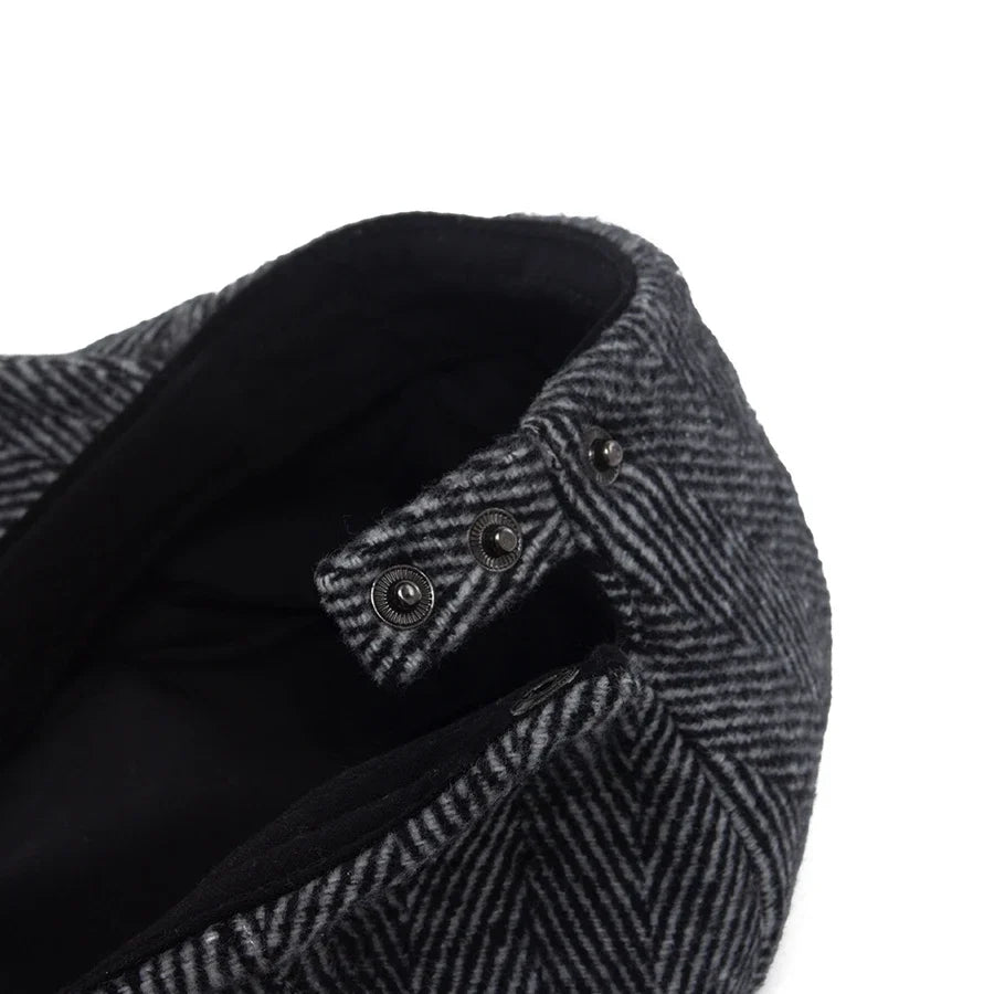Vintage Big Herringbone Beret For Men Autumn Winter Warm Casual Newsboy Cap Fashion Women Flat Hat Double Breasted Adjustable