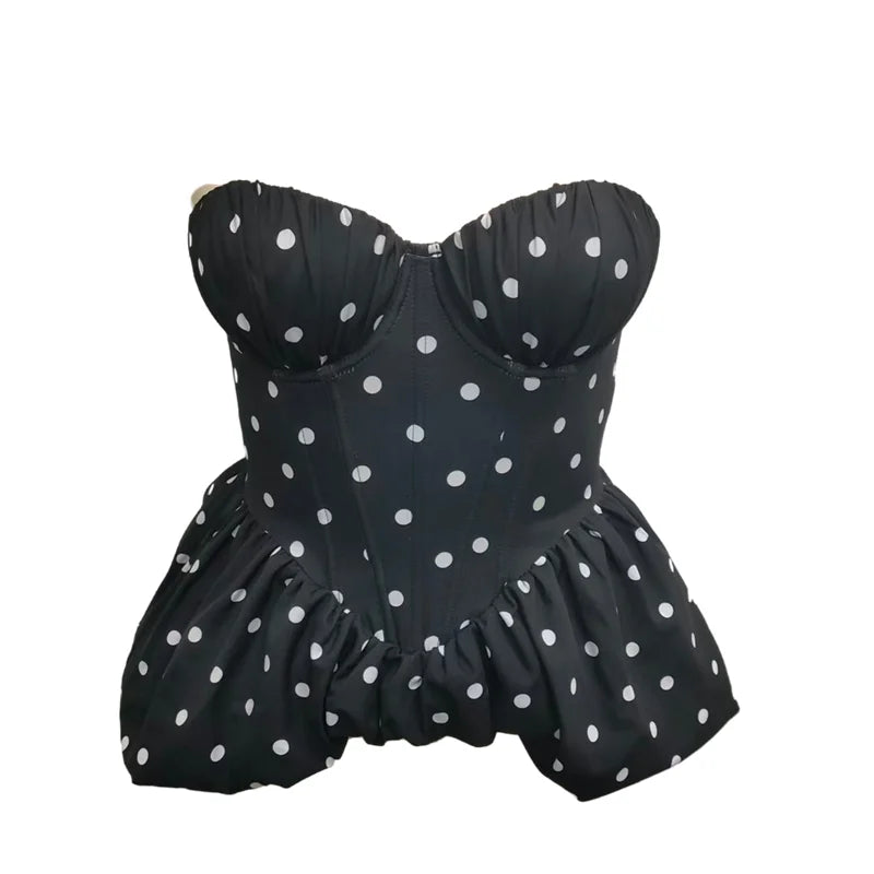 Strapless Floral Corset Top Summer Lace Up Backless Slim Office Lady Ins Tank Top Female French Hotsweet Holiday Camis