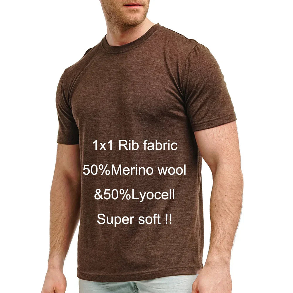 Men's 100% Superfine Merino Wool T-Shirt Base Layer Wicking Breathable Quick Dry Anti-Odor No-itch Comfortable Fit Size