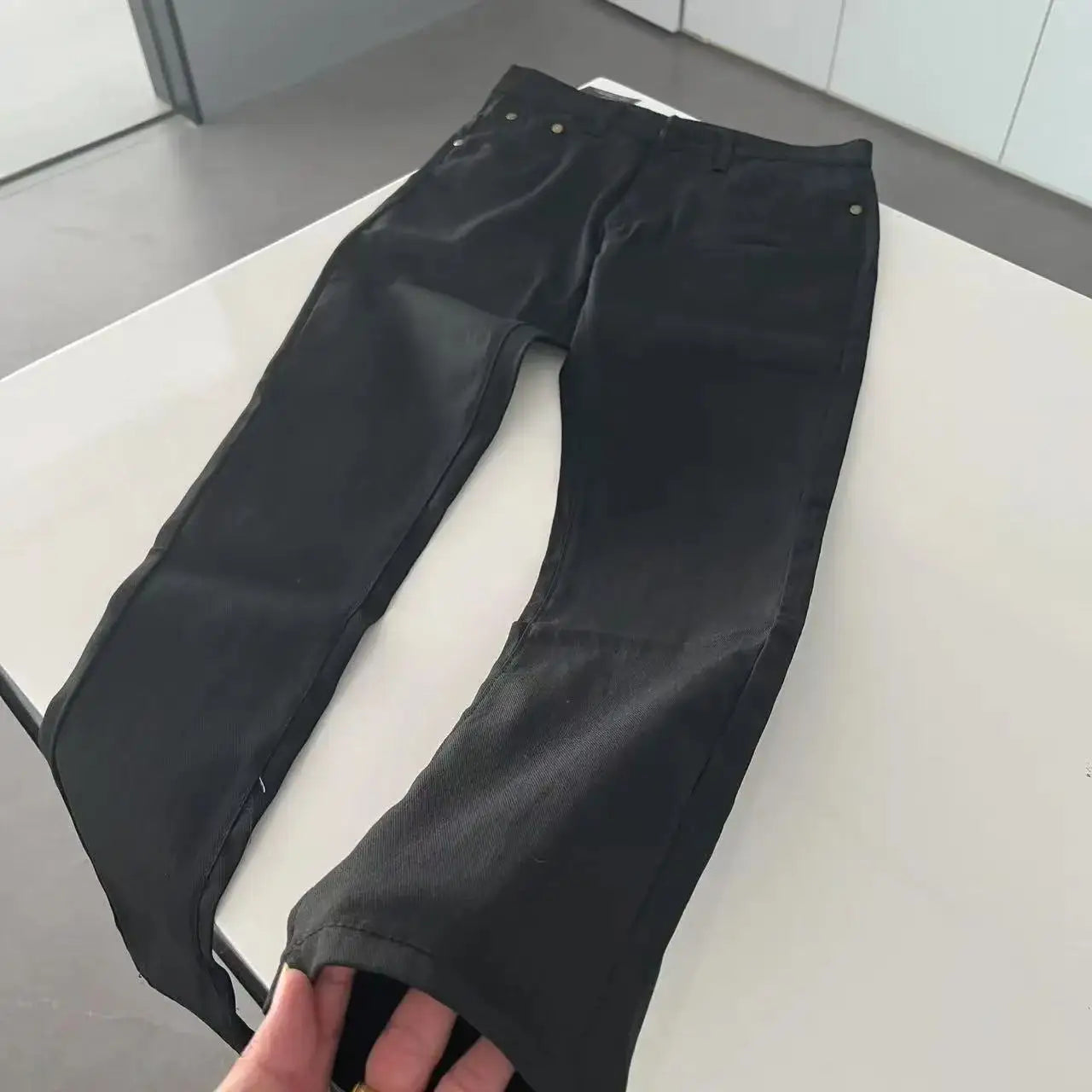 Spring Autumn 2025 New Splicing Cutting Elastic Waist Large Size Boys Washed Loose Wide Leg Big Pocket Scimitar Drawstring Jeans