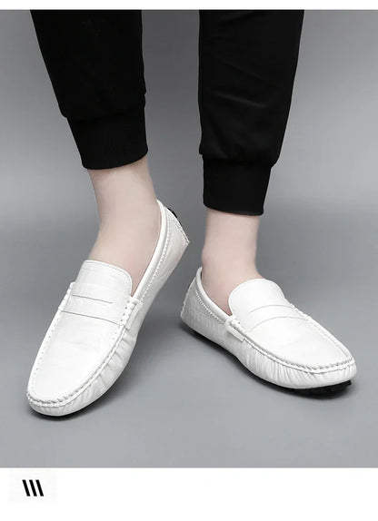 Patent Leather Loafers for Men, Crocodile Pattern, Korean Style, Trendy, Popular Casual Leather Shoes, Slip-On Loafers, Lazy Shoes