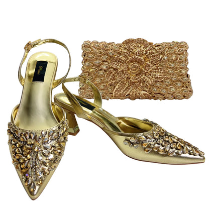 Women's Clutch Bag and Shoes Fairy Diamond High Heels Stylish Dress Shoes Pointed Toe Stiletto Heels Elegant Party Wedding Shoes