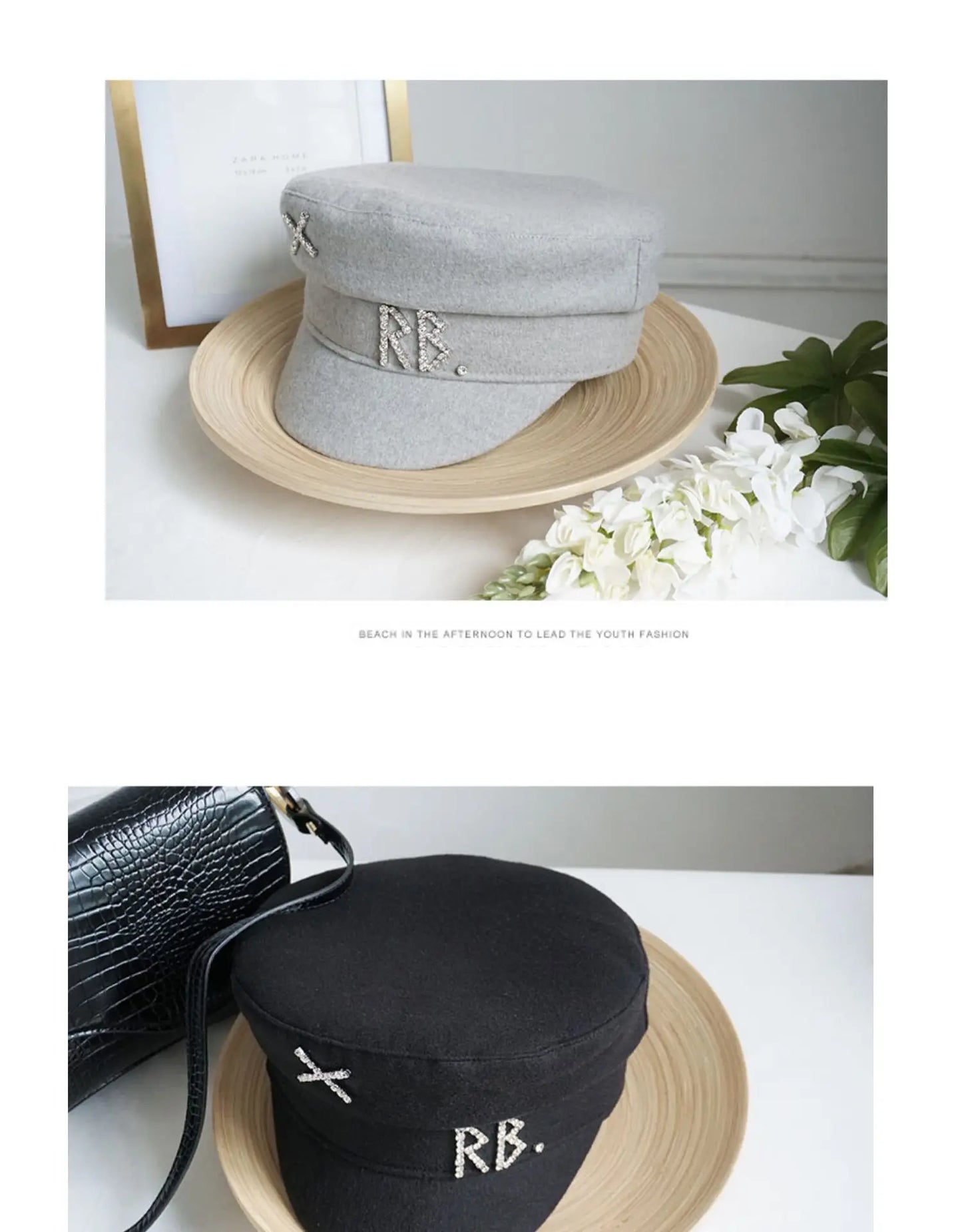 Autumn Winter Newsboy Caps Women Wool Diamond Letter Caps Baker Boy Cap S-XL