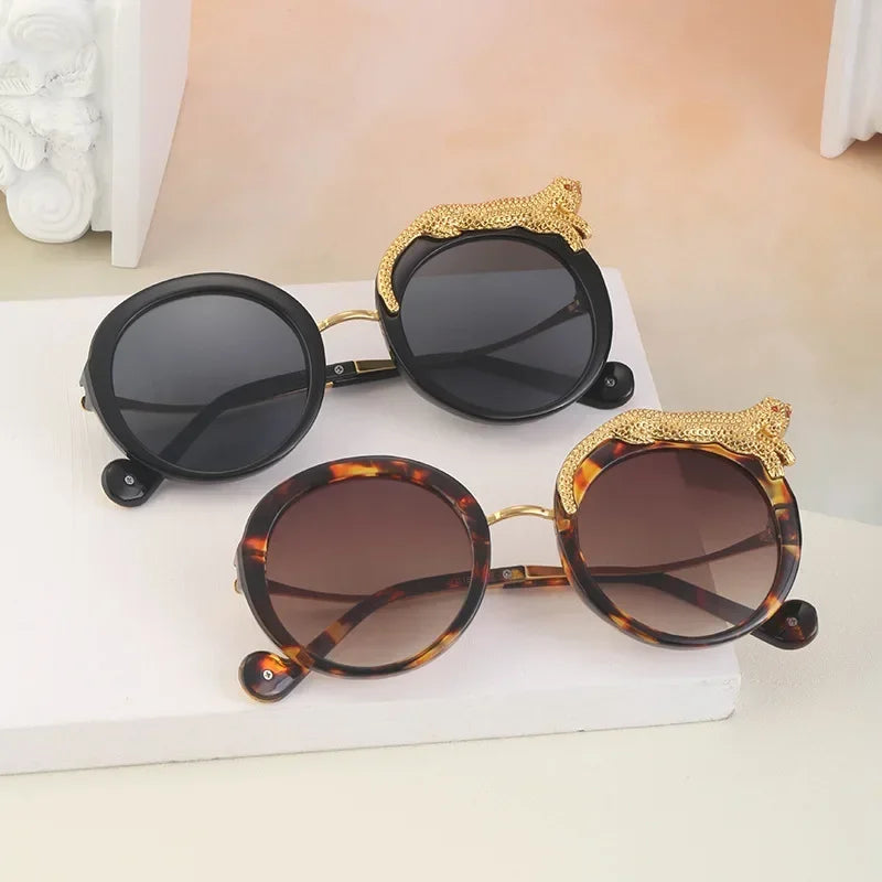 2025 Steampunk Metal Leopard Sunglasses Women Men Personalized Round Frame Sun Glasses Ladies Sunshade UV400 Gafas De Sol