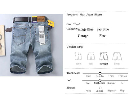 2025 Summer Brand Stretch Thin Bermuda Masculina Cotton Denim Jeans Jorts Men Knee Length Soft Ropa Hombre Shorts