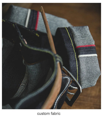 Retro 14.5oz Selvedge Raw Denim for Men's Jeans with YKK Zipper Fly Embroidery Straight Jeans Classic Solid Color Trousers