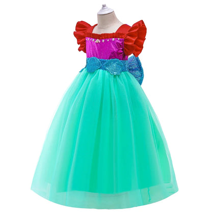 Little Mermaid Ariel Princess Costumes Young Girls Purple Dress Kids Cosplay Carnival Gown Birthday Tutu Dresses Summer New Wear