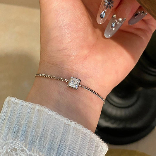 Bracelet en moissanite taille princesse VVS1 D de 5,5 mm pour femme, chaîne élégante pour mariage, bijou en argent pur 925, cadeau d'anniversaire