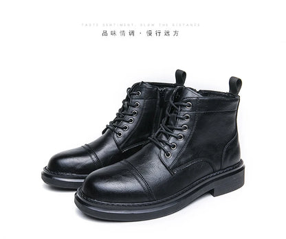 Men Black Leather Boots Casual Lace Up Leather Shoes Size 39-46