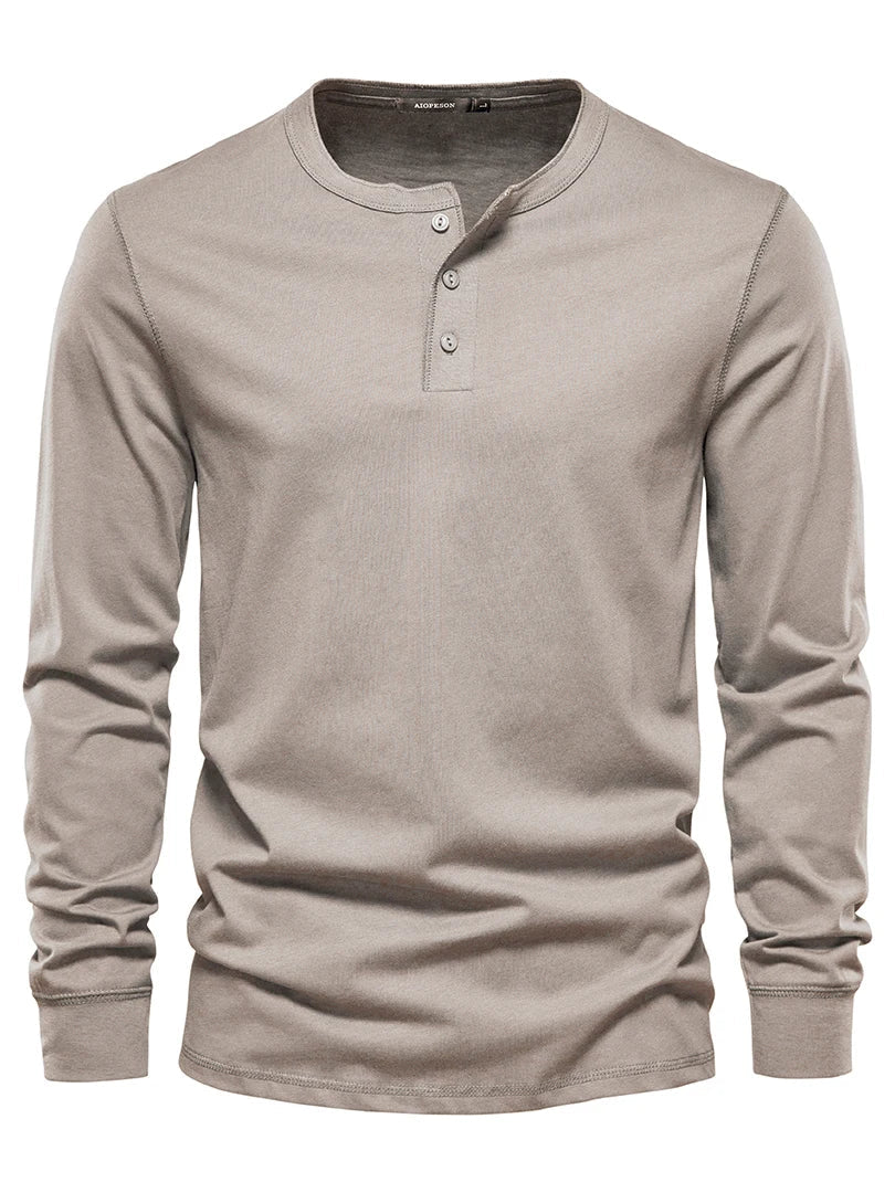 Men's Long Sleeve Button Down T-Shirts Autumn Henley Collar Casual High Quality 100% Cotton Crew Neck Mens T Shirts
