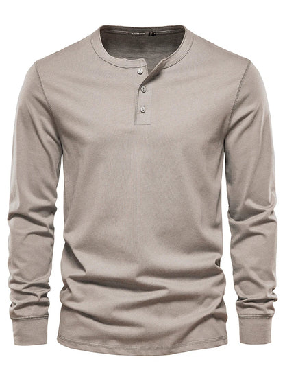 Men's Long Sleeve Button Down T-Shirts Autumn Henley Collar Casual High Quality 100% Cotton Crew Neck Mens T Shirts