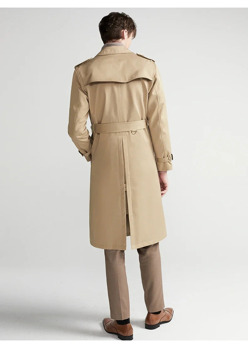 Spring Autumn Long Chic Khaki Trench Coat Men Belt Double Breasted Elegant Luxury British Style Black Overcoat 2025