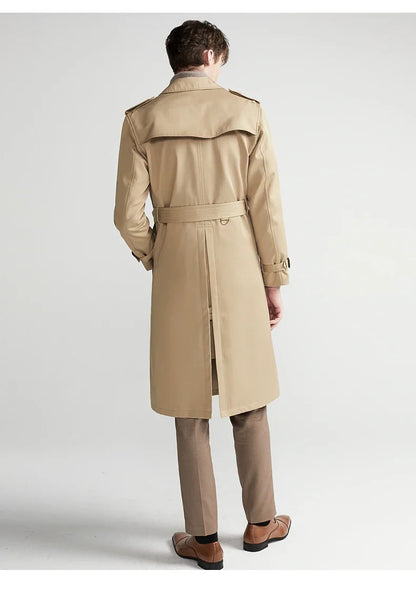 Spring Autumn Long Chic Khaki Trench Coat Men Belt Double Breasted Elegant Luxury British Style Black Overcoat 2025