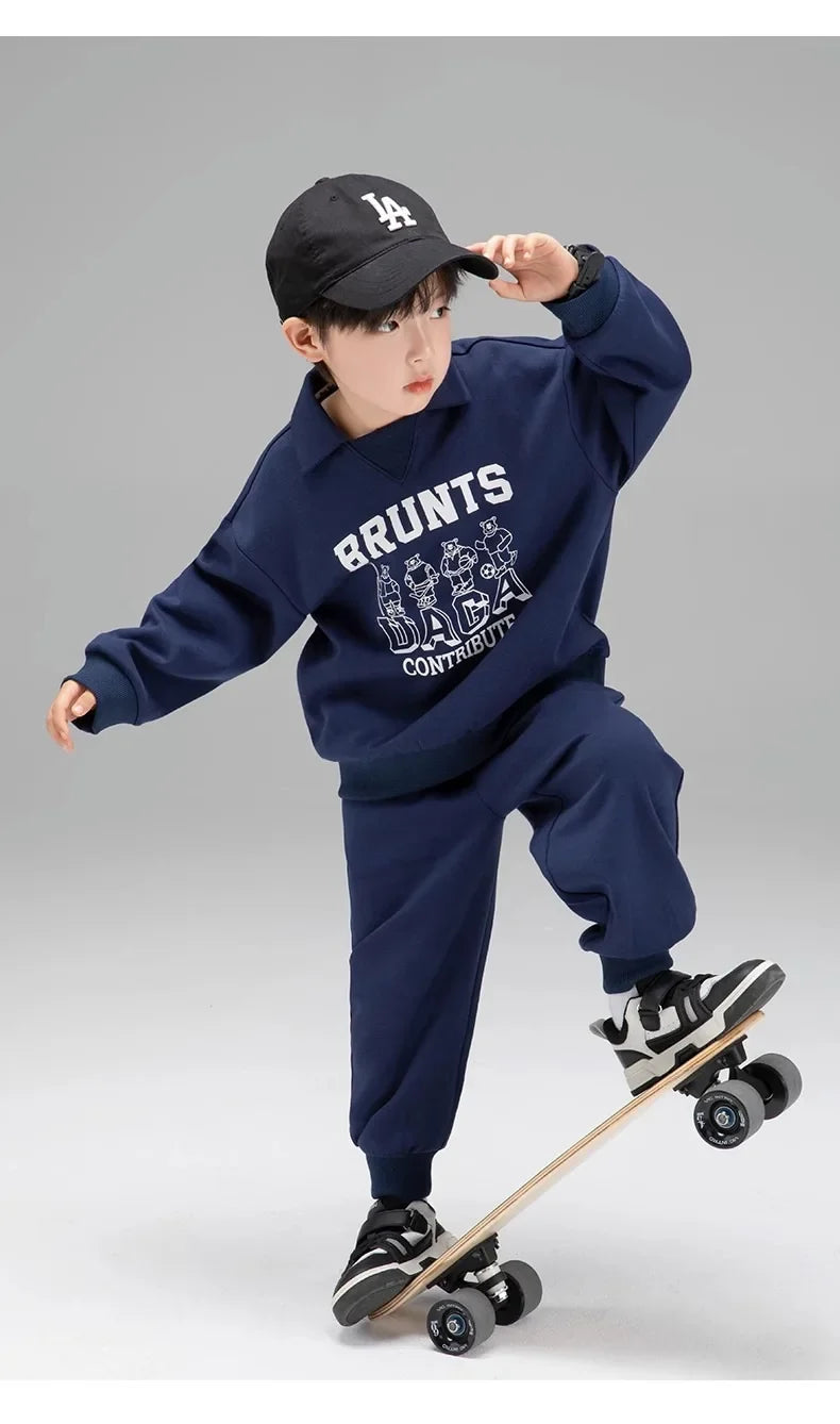 Spring Autumn Girls Boys Alphabet Workout Preppy Sweatshirt+Sweatpant School Kids Tracksuit Child 2PCS Outfit Jogger Set 3-14Yrs