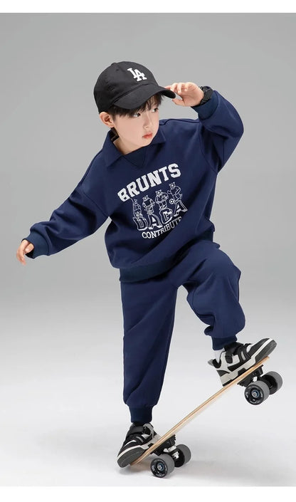 Spring Autumn Girls Boys Alphabet Workout Preppy Sweatshirt+Sweatpant School Kids Tracksuit Child 2PCS Outfit Jogger Set 3-14Yrs