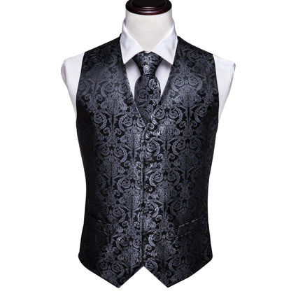 Green Suit Vest Men Paisley Waistcoat Plaid Silk Tie Handkerchief Cufflinks for Wedding Summer Vests Tuxedo MJ-2004 Barry.Wang
