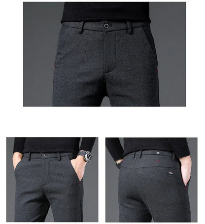 Fashion Men Thermal Fleece Casual Pants Winter Thick Straight Slim Velvet Trousers Brand Clothing Korean Male Pants Size 28-38