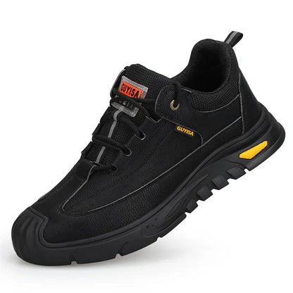 Black Leather Work Safety Shoes Waterproof Indestructible Steel Toe Cap Labor Shoes For Men Breathable Anti Smashing Sneakers