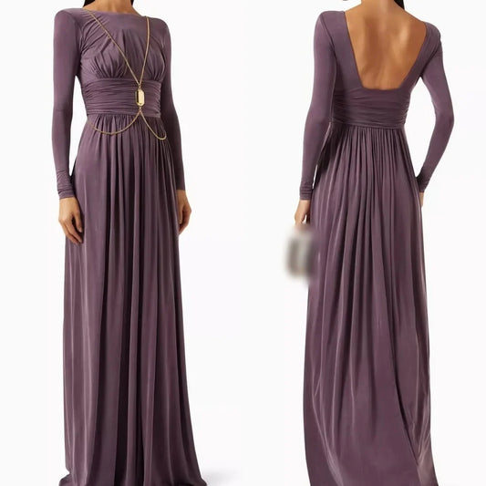 Customized Pastrol Unisex Jersey Sequined Pleat A-line Backless Long Dresses Bespoke Occasion Intricate