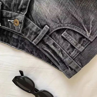 Y2K American Retro Harajuku Women Wash Denim Shorts Pocket Punk Fashion Grey Hot Girl Sexy Slim Fashion Vintage Low Waist Shorts