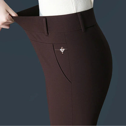 Black Women's High Waist Stretch Suit Pants, Fashion Slim Trousers, Purple Green Brown Pantalones, Asian Size M-6XL