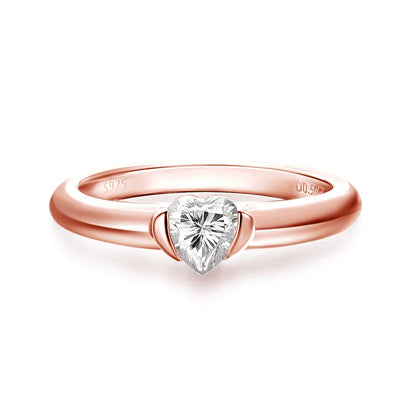 0.5CT Heart Cut Moissanite Solitaire Rings for Women Luxury Classic Wedding Lab Diamond Band 925 Sterling Silver Jewelry