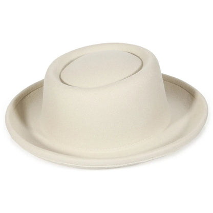 Autumn Winter Pork Pie Fedora Hat for Women Men Soft Felt Curved Brim Porkpie Hats with Hatband Feather