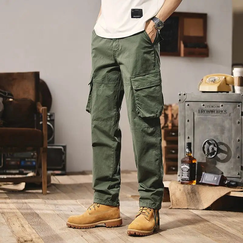 Men Fashion Military Cargo Pants Regualr Straight Fit Cotton Camouflage Green Black Grey Color Trousers W9202