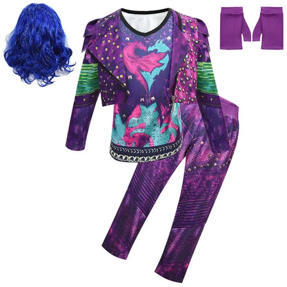 Girls Evie Mal Cosplay Costume D-Descendants 3 Kids Christmas Halloween Clothing Uniform + Wig Sets Children Party Birthday Gift
