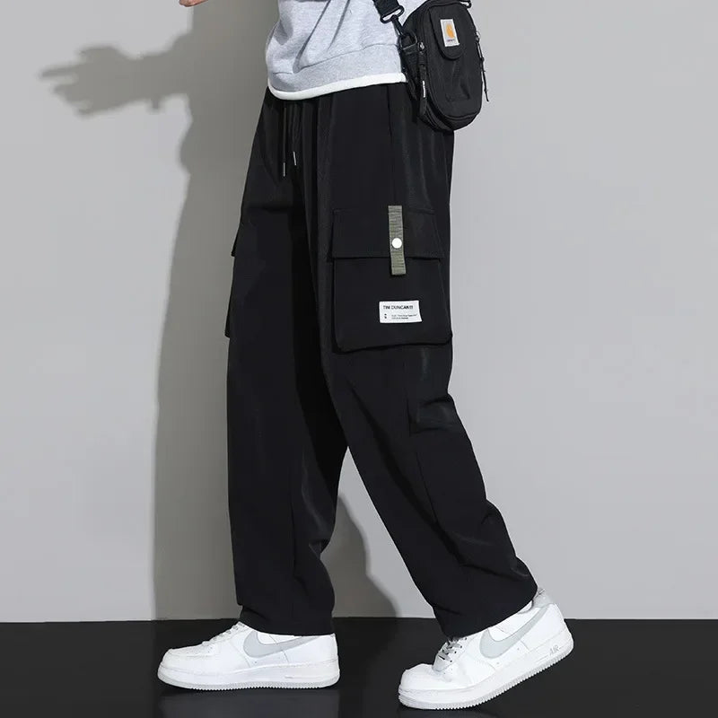 2026 Cargo Pants Men Straight Fit Wide Leg Fleece Lined Trouser Male Winter Fashion Loose Baggy Large Plus Size Warm Streetwear