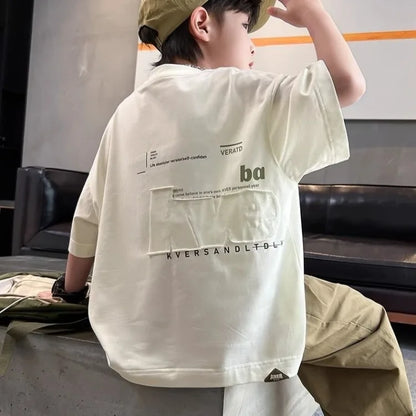 Cooling 100% Cotton Boys' Summer Short Sleeve T Shirt Big Tall Kids Loose Casual Trendy Hot Sale Apparel Wholesale