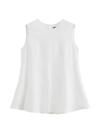 Sleeveless Round Neck Women's Shirt Subtle A Line Style 2025 Summer New Collection Shirts 25FE12079