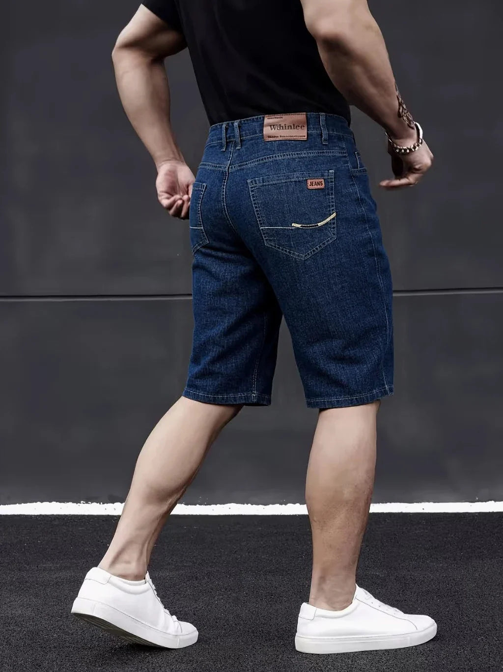 New Business Men's Jeans Casual Straight Stretch Fashion Classic Blue Black Men's Summer Denim Shorts Knee-Length