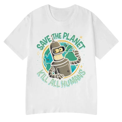 Funny Save The Planet Kill All Humans Robot Graphic Print T Shirt Women Fashion Summer Short Sleeve T-shirt Clothing streetwear