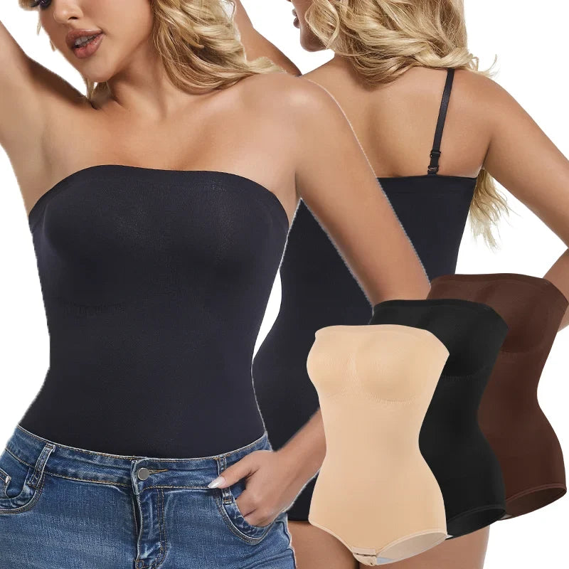 Women Strapless Bodysuits Shapewear Seam-free Tude Tops Bodyshaper Compression Waist Trainer Push Up Butt Lifter Backless Shaper
